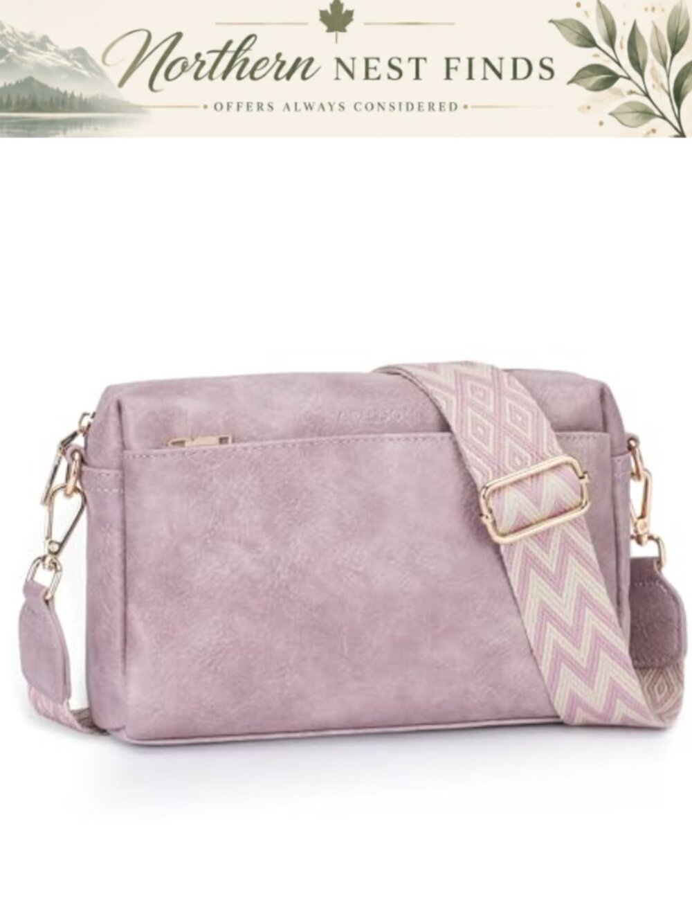 Vegan PU Leather Triple Zip Crossbody Bag Shoulder Handbag Adjustable Strap
